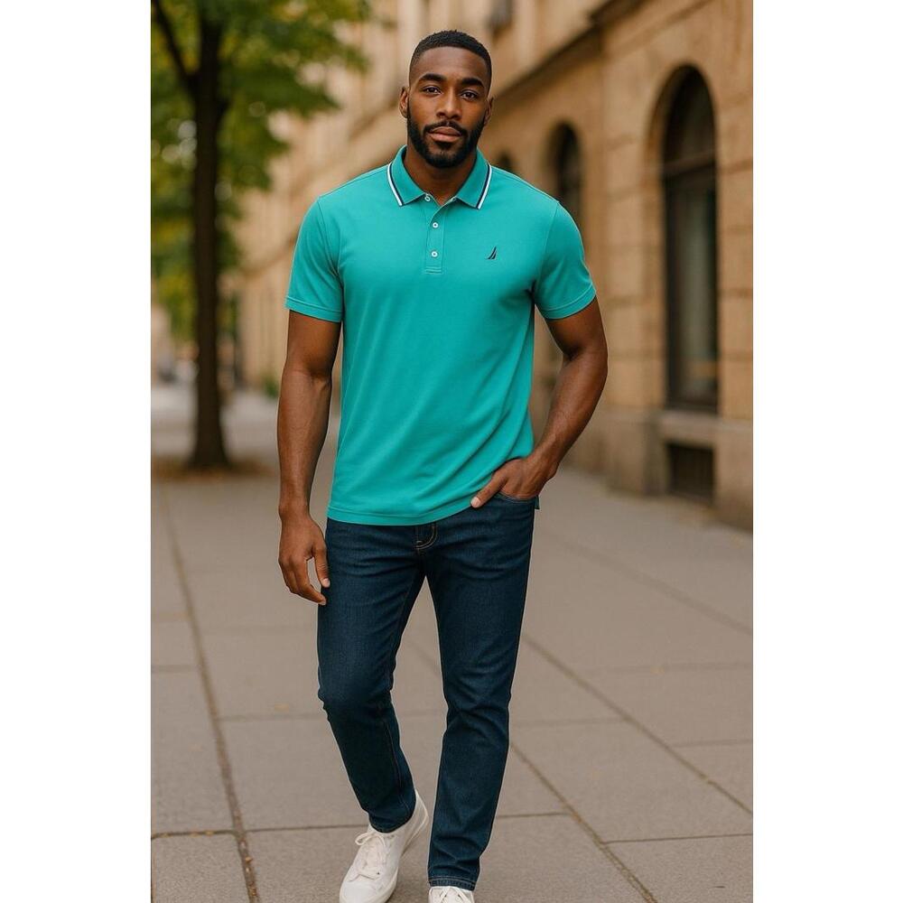 Nautica Men's Cyan Green Classic Fit Short Sleeve Polo Size Large